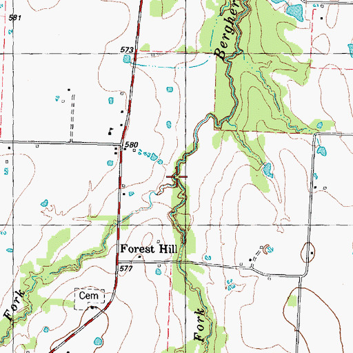 Topographic Map of Middle Fork Bergher Creek, TX