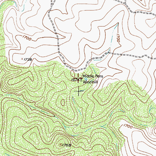 Topographic Map of Middle Pens Windmill, TX