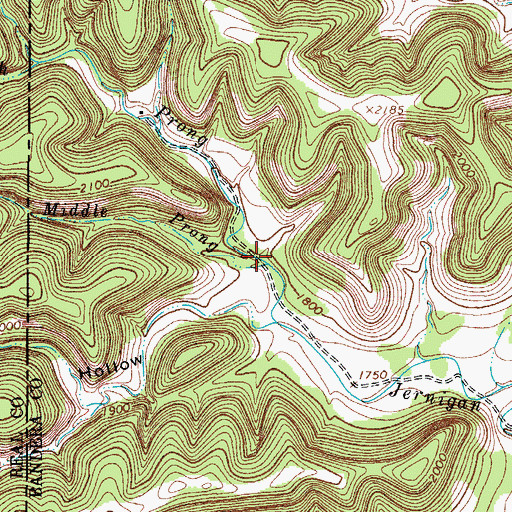 Topographic Map of Middle Prong Jerigan Creek, TX