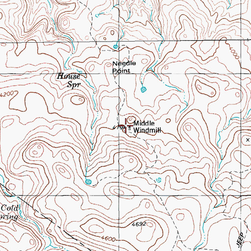 Topographic Map of Middle Windmill, TX