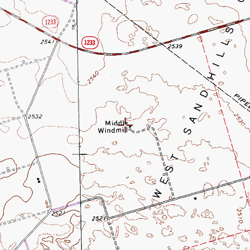 Topographic Map of Middle Windmill, TX