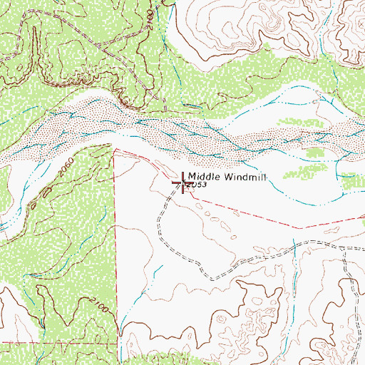 Topographic Map of Middle Windmill, TX