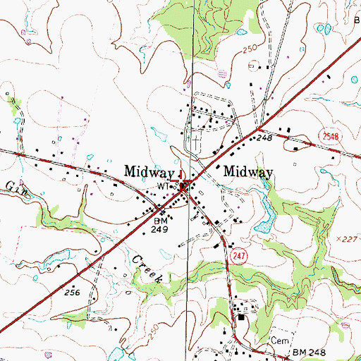 Topographic Map of Midway, TX