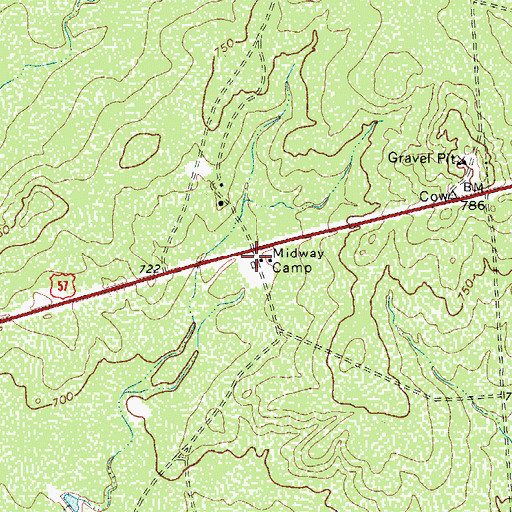 Topographic Map of Midway Camp, TX