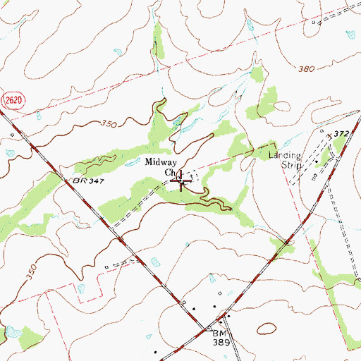 Topographic Map of Midway Church, TX