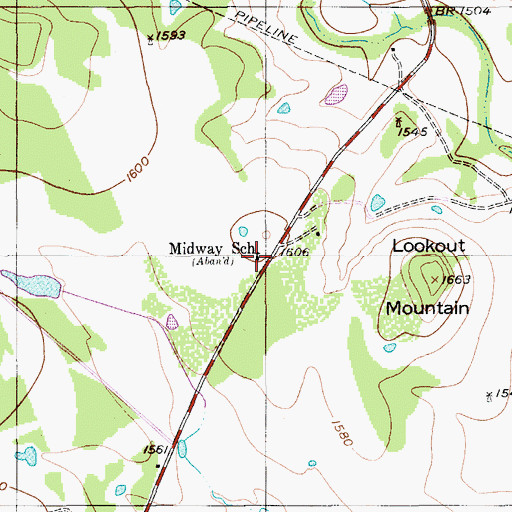 Topographic Map of Midway School, TX
