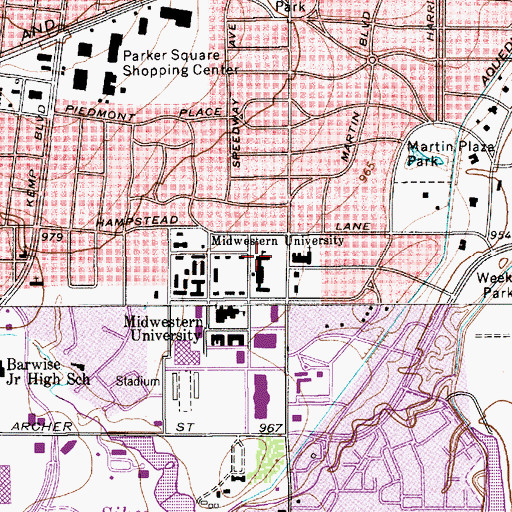 Topographic Map of Midwestern University, TX
