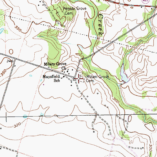 Topographic Map of Milam Grove Cemetery, TX