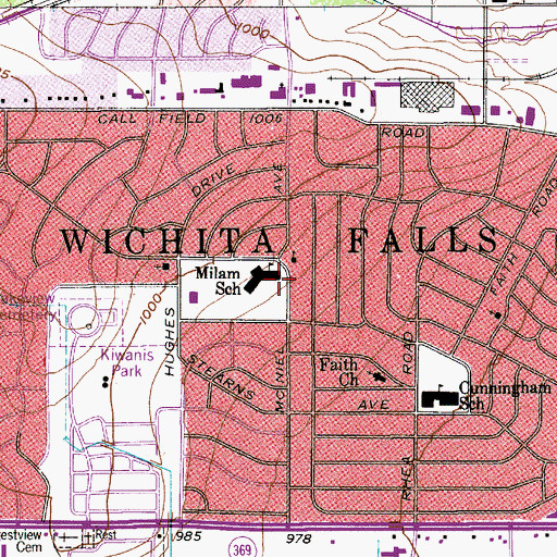Topographic Map of Milam School, TX