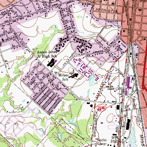 Topographic Map of Milam School, TX