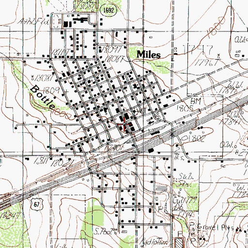 Topographic Map of Miles, TX