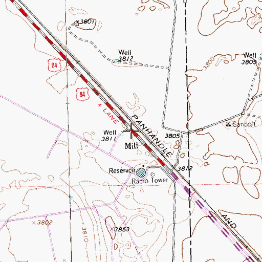 Topographic Map of Mill, TX