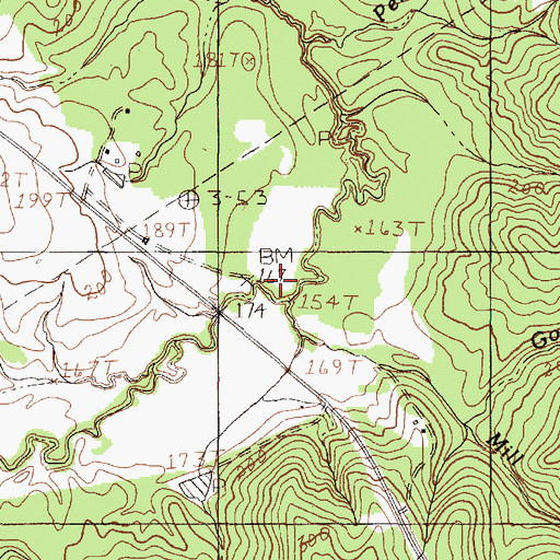 Topographic Map of Mill Branch, TX