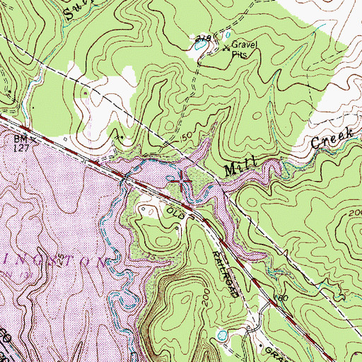 Topographic Map of Mill Creek, TX