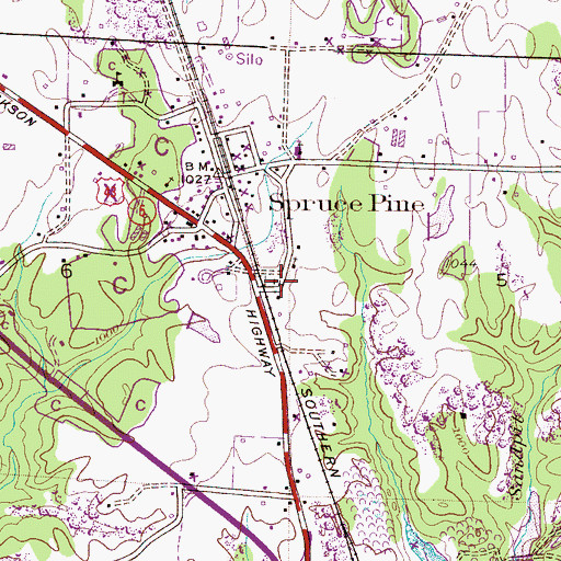 Topographic Map of Spruce Pine Cemetery, AL