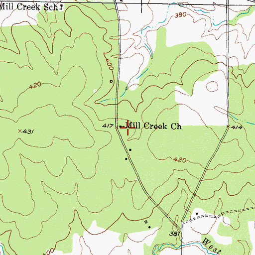 Topographic Map of Mill Creek Church, TX