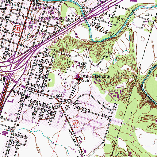 Topographic Map of Miller Heights School, TX