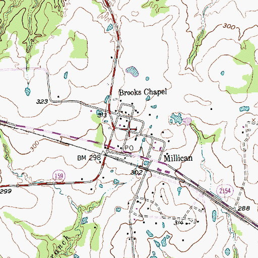 Topographic Map of Millican, TX