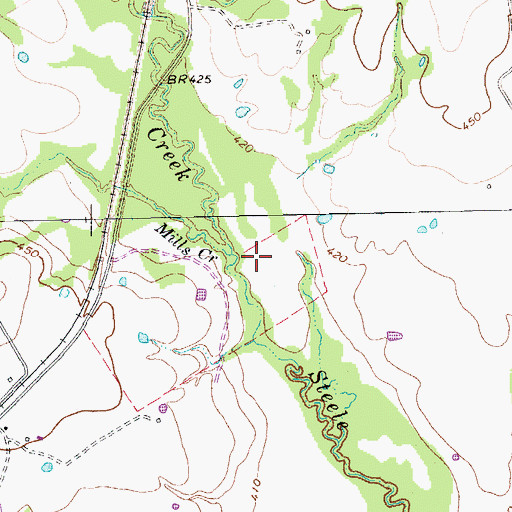 Topographic Map of Mills Creek, TX