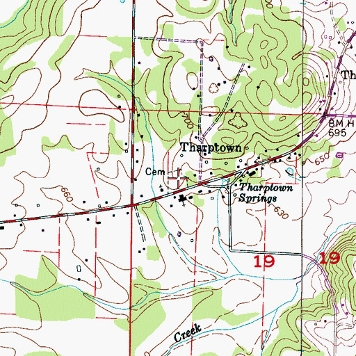 Topographic Map of Tharptown Cemetery, AL