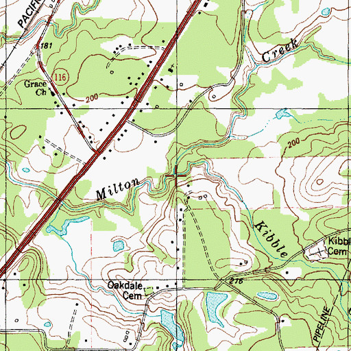 Topographic Map of Milton Creek, TX