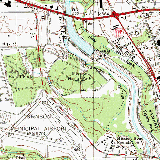 Topographic Map of Mission Burial Park, TX