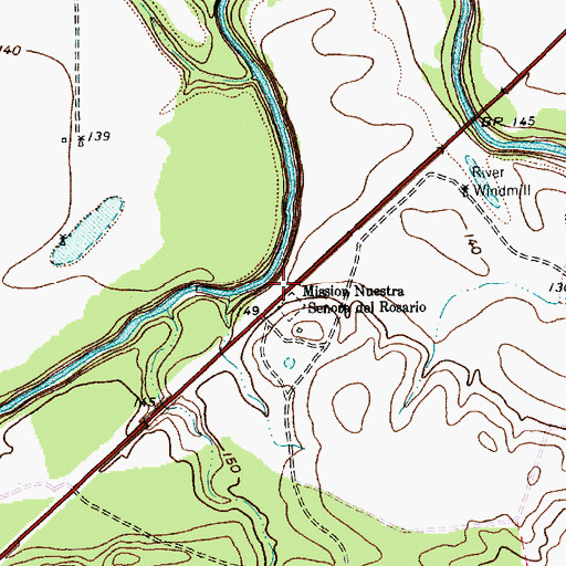 Topographic Map of Mission Nuestra Senora del Rosario, TX