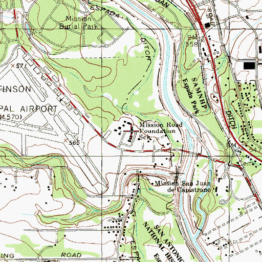 Topographic Map of Mission Road Foundation School, TX