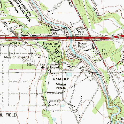 Topographic Map of Mission San Francisco de la Espada, TX
