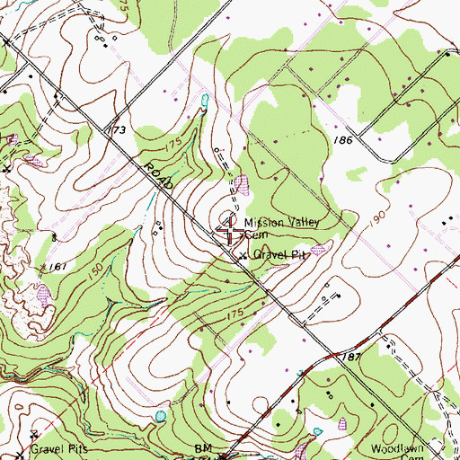 Topographic Map of Mission Valley Cemetery, TX