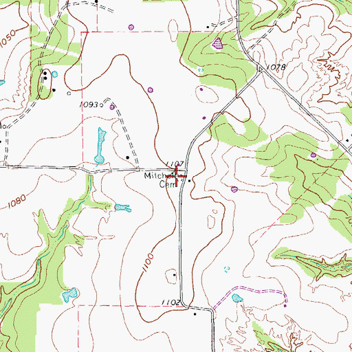 Topographic Map of Mitchell Cemetery, TX