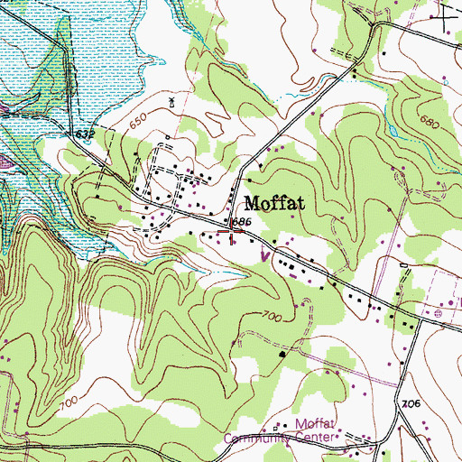 Topographic Map of Moffat, TX