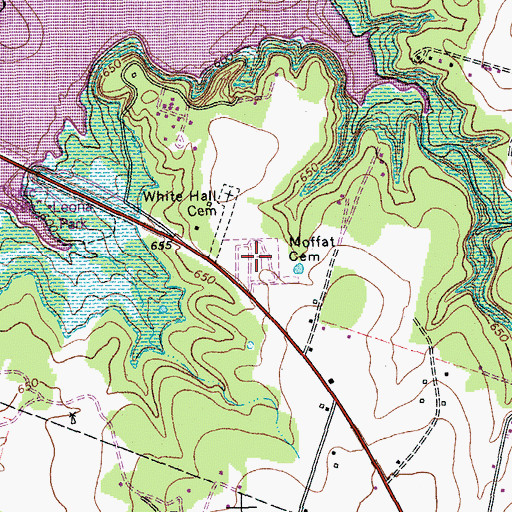 Topographic Map of Moffat Cemetery, TX