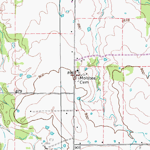 Topographic Map of Molsbee Cemetery, TX