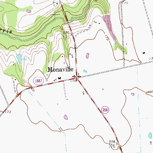 Topographic Map of Monaville, TX