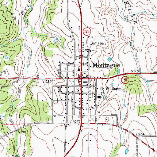 Topographic Map of Montague, TX