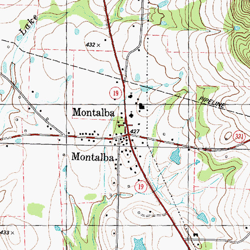 Topographic Map of Montalba, TX
