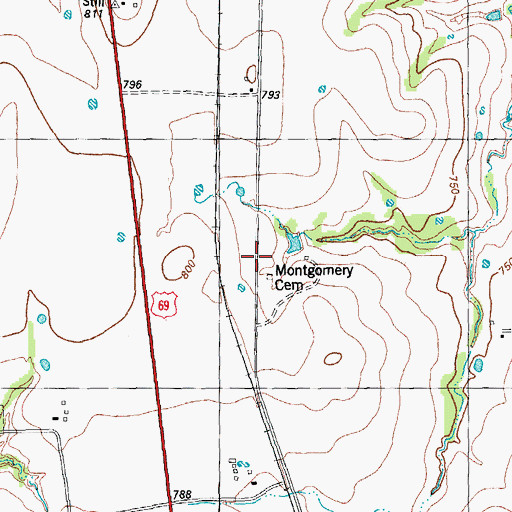 Topographic Map of Montgomery Cemetery, TX