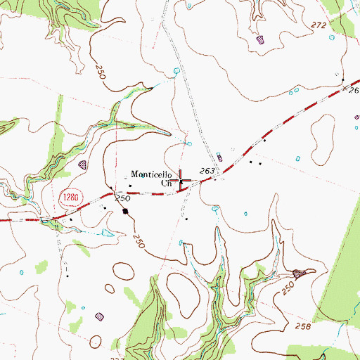 Topographic Map of Monticello Church, TX