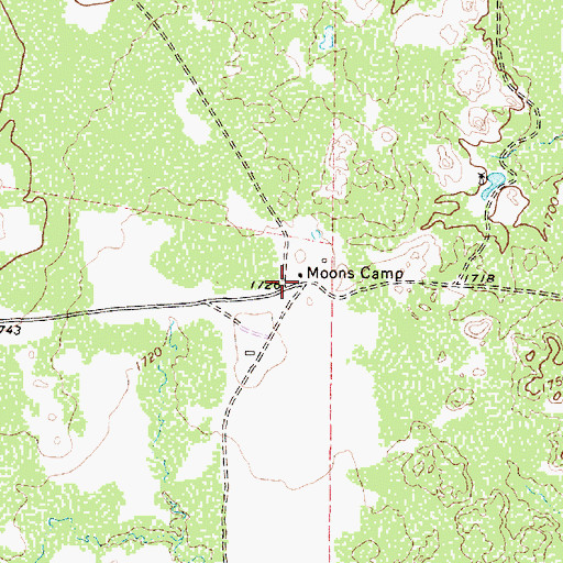 Topographic Map of Moons Camp, TX