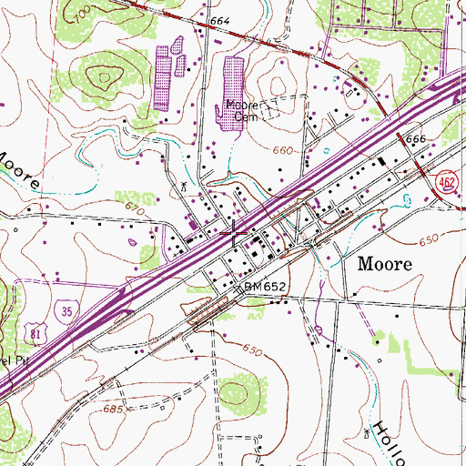 Topographic Map of Moore, TX