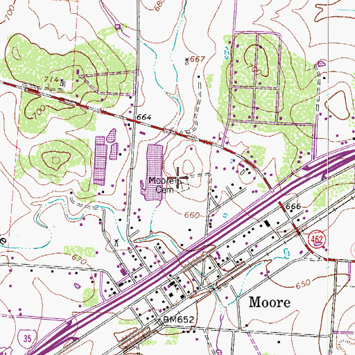 Topographic Map of Moore Cemetery, TX