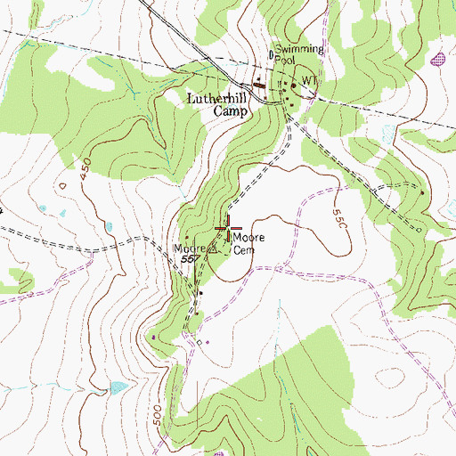 Topographic Map of Moore Cemetery, TX