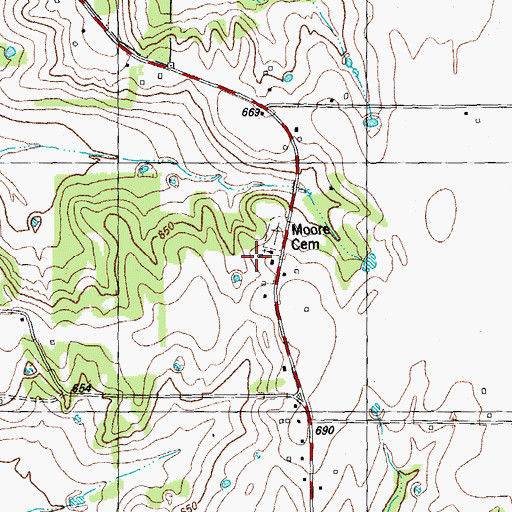 Topographic Map of Moore Chapel, TX