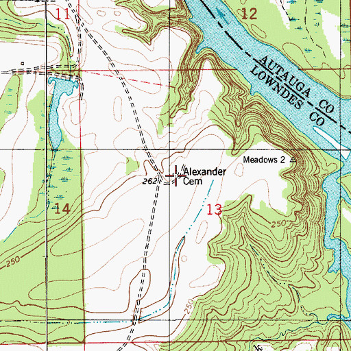 Topographic Map of Alexander Cemetery, AL