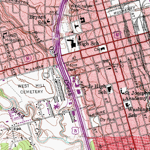 Topographic Map of Moore Park, TX