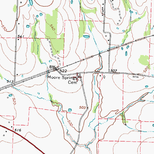 Topographic Map of Moore Springs Cemetery, TX