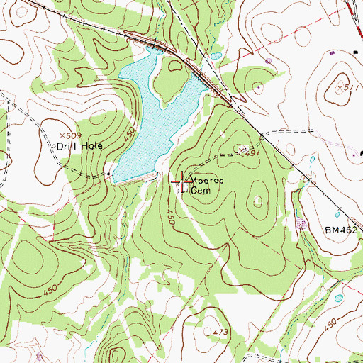 Topographic Map of Moores Cemetery, TX