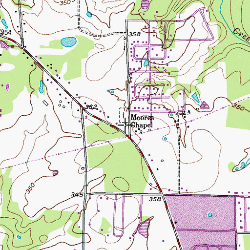 Topographic Map of Moores Chapel, TX