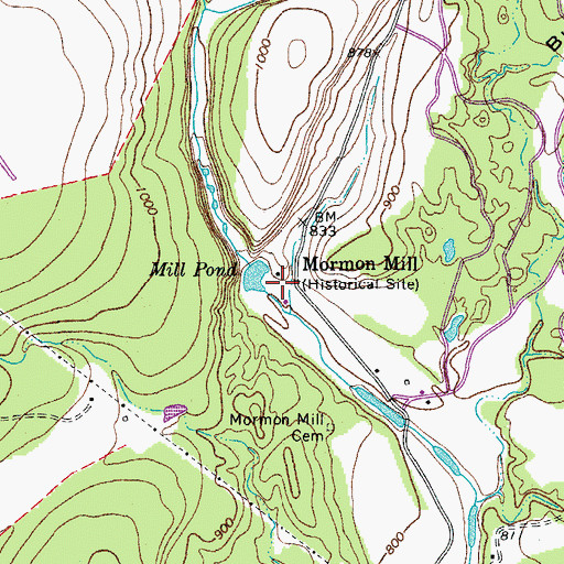 Topographic Map of Mormon Mill Historical Site, TX